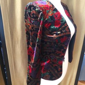 Leslie Fay Floral Shiny Velour ZipUp Evening Jacket